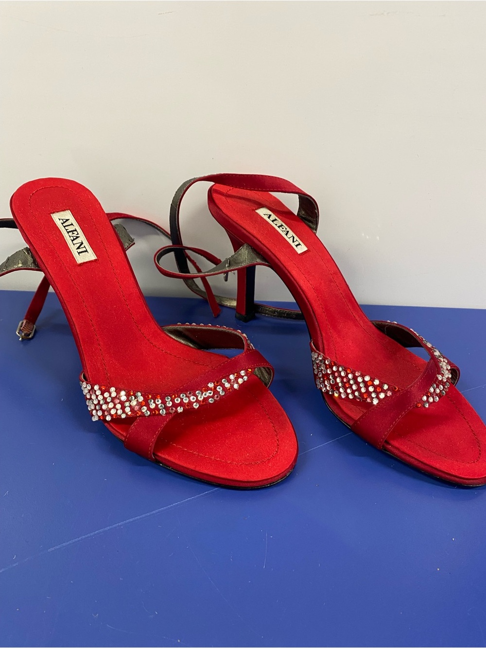 Alfani Red Rhinestone-Strap Heeled Sandals